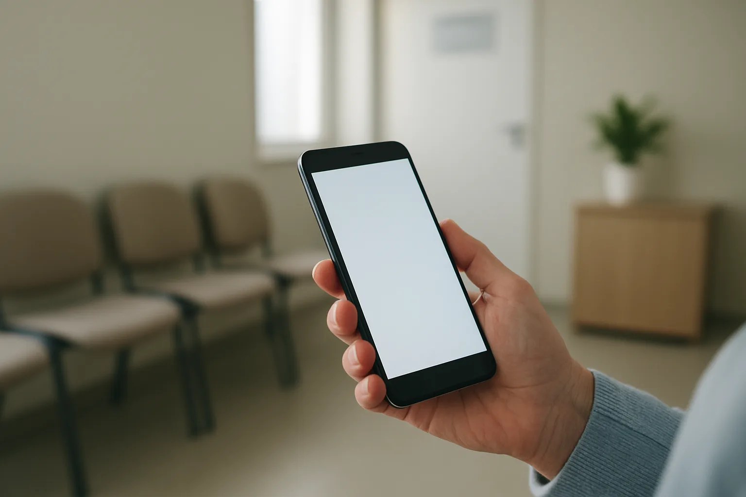 Une personne consulte les informations d’un rendez-vous médical sur son téléphone.