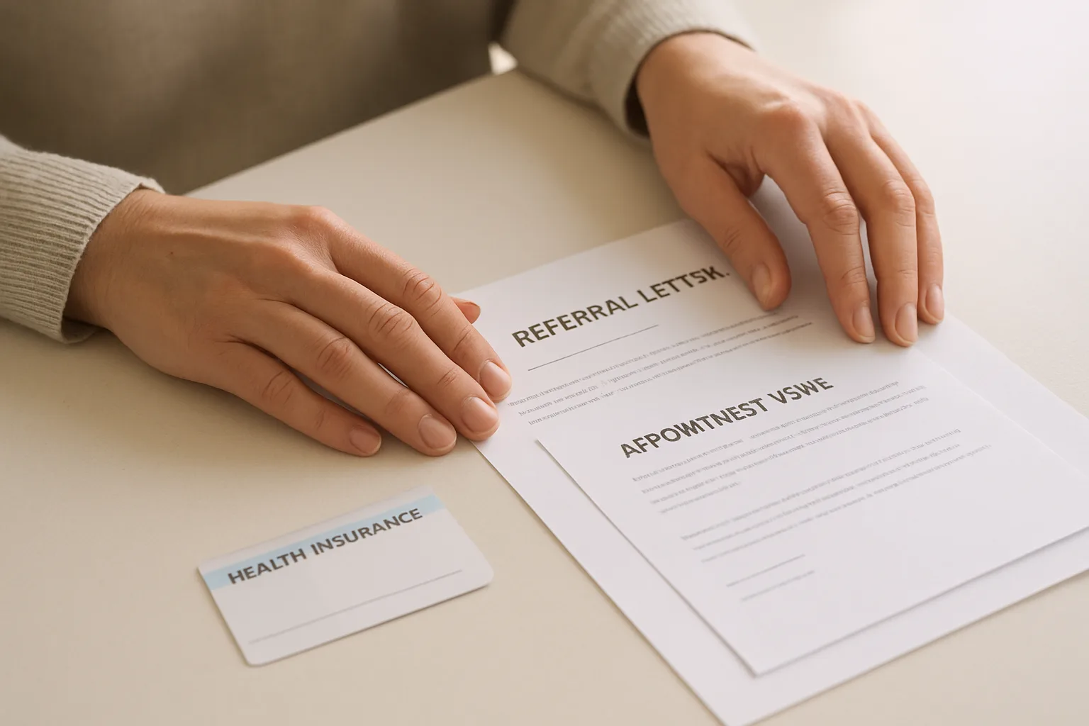 Des documents de santé et une carte d’assurance maladie préparés avant une consultation.