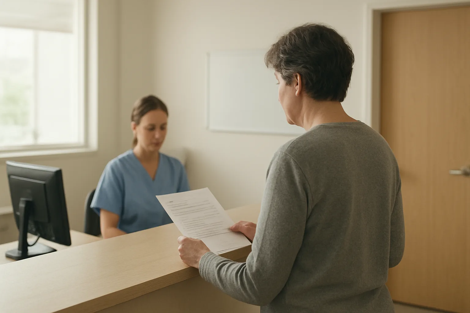 Une personne vérifie des documents avant un rendez-vous médical.