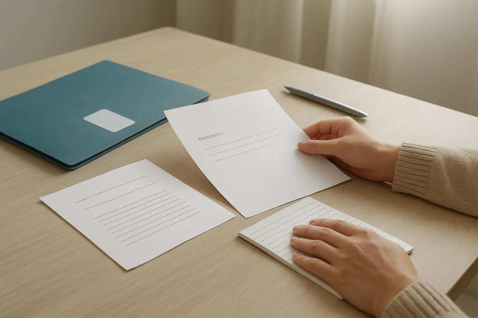 Une personne prépare des documents et des notes avant une consultation médicale.