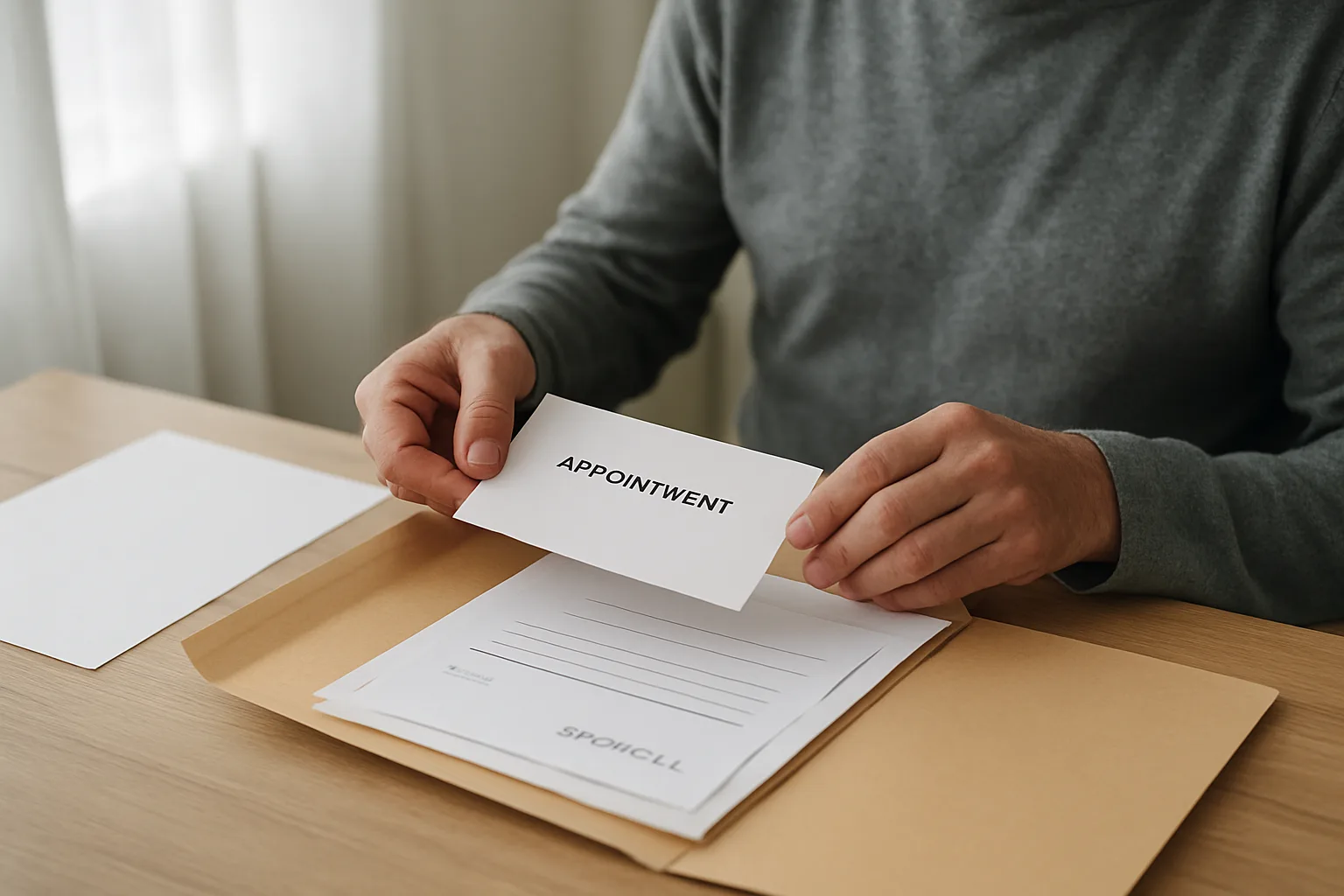 Une personne prépare des documents pour une consultation médicale.